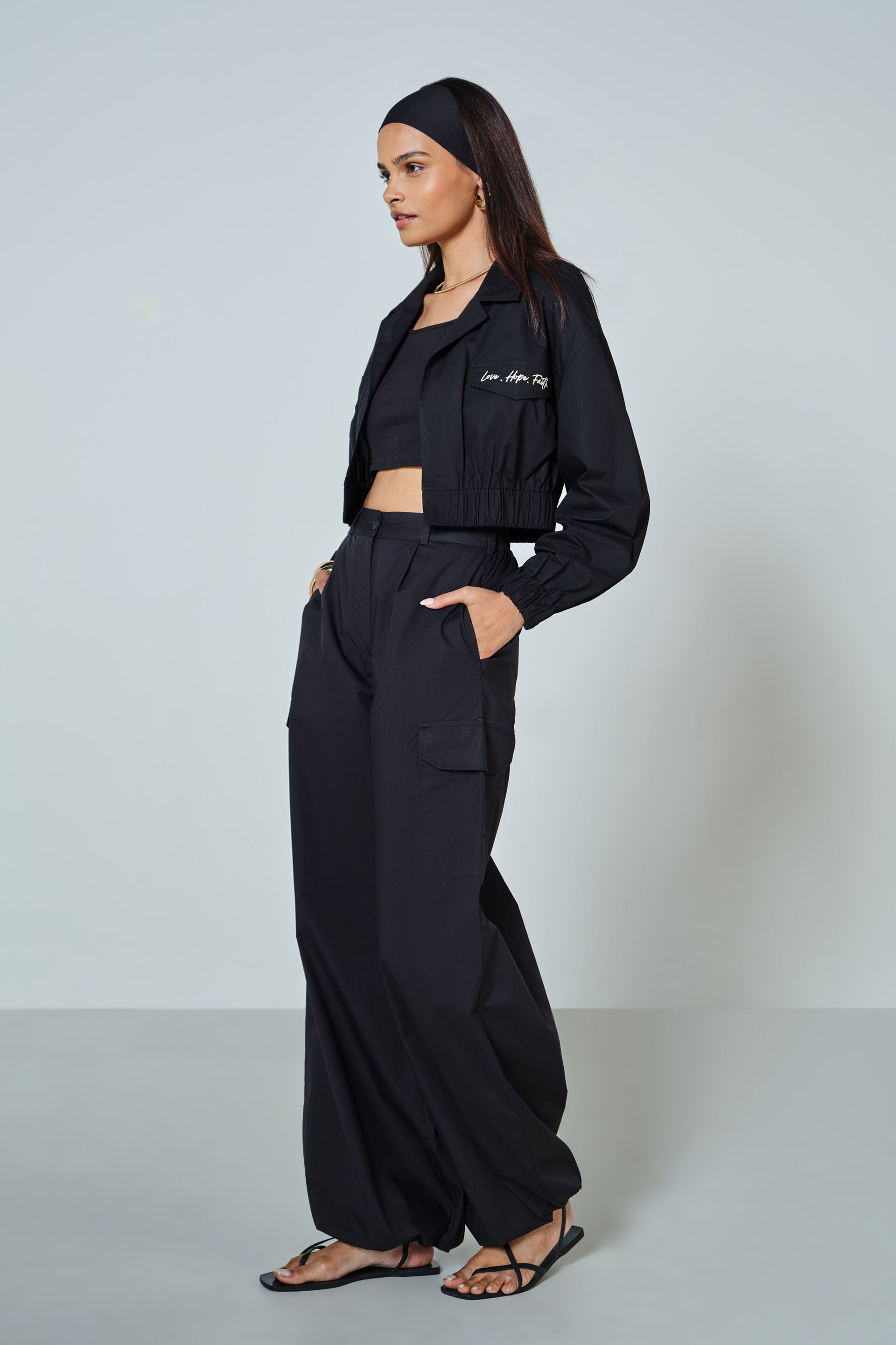 Chica Cropped Cotton Jacket, Black, image 3